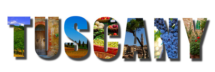 Tuscany Italy banner collage on white