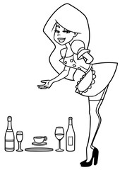Pretty maid in 2 versions, serving drinks on a salver or presenting your product. You can put the preferred objects in her hand.