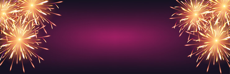 Fireworks explosioms greeting card horizontal background Happy New Year vector
