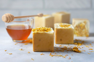 handmade soap with honey and calendula.