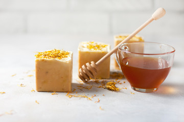 handmade soap with honey and calendula.