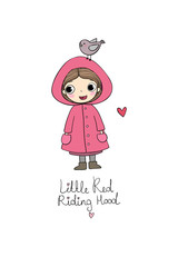 Cute cartoon little girl. Red Riding Hood fairy tale. Hand drawing isolated objects on white background.