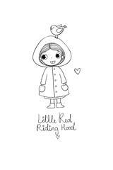 Cute cartoon little girl. Red Riding Hood fairy tale. Hand drawing isolated objects on white background.