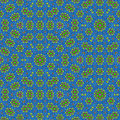 sacred geometric pattern in yellow flowers on blue background