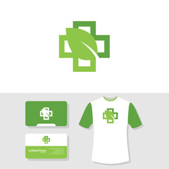 Medical nature logo business card and t shirt design template