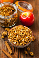 Apple Cinnamon Granola Breakfast. Selective focus.
