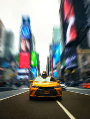 Iconic New York Taxi In Times Square With Dramatic Modern Effect