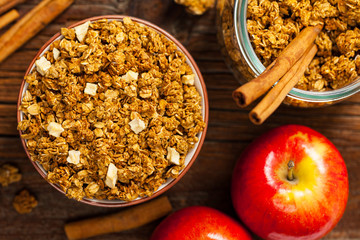 Apple Cinnamon Granola Breakfast. Selective focus.