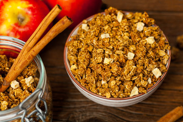 Apple Cinnamon Granola Breakfast. Selective focus.