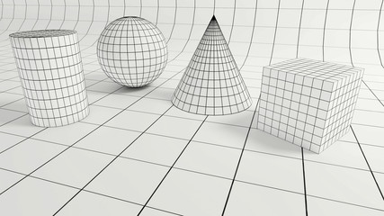3d render - Low polygonal geometric forms on quadratic backdrop  © patila