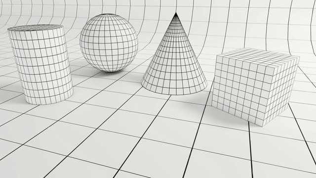 3d render - Low polygonal geometric forms on quadratic backdrop 