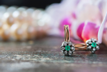 Pink orchid and diamond earrings.