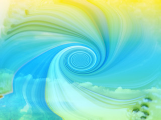 Yellow and blue swirl with clouds