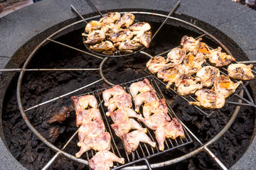 Natural volcanic stove grills meat for the restaurant at Timanfaya national park, Lanzarote, Canary Islands, Spain