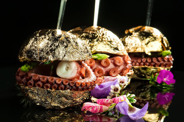 golden burger with octopus