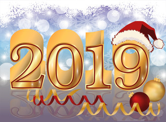 Happy golden New 2019 year card, vector illustration