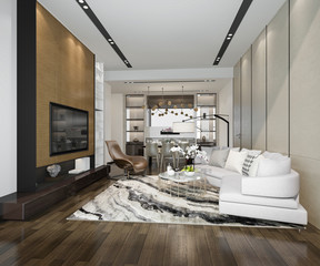 3d rendering white minimal kitchen with luxury decoration