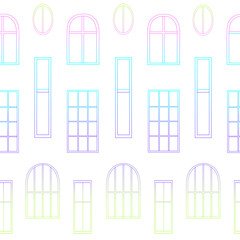 Seamless pattern with different types of windows created in linear style.