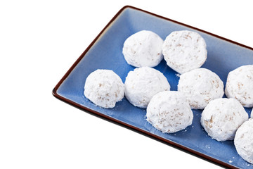 Fototapeta na wymiar Christmas Pecan Snowballs Cookie Balls Isolated on White Background. Selective focus.
