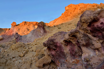 Beautiful colored pink and orange rocks of Yeruham wadi during sunset,Israel,Negev desert