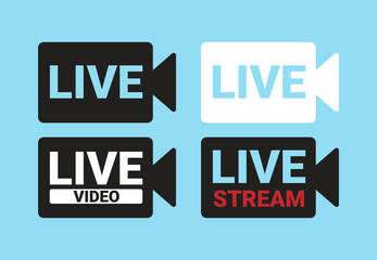 Vector icon digital technologies, live and online video. Icon of the silhouette of the camera with the text: Live Video, Live Stream.