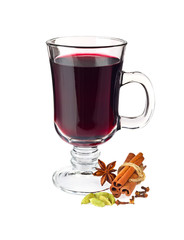 Goblet of hot aromatic mulled wine with spice.