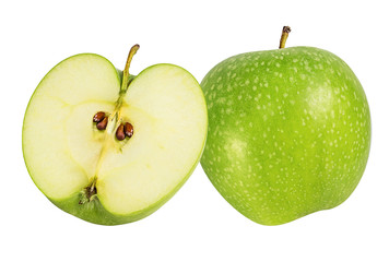 Fresh half green apple isolated on white background with clipping path
