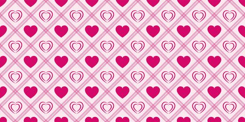 Pink love hearts seamless pattern. St. Valentine's Day background. Romantic repeated texture for greeting cards, invitation and holiday design, clothes prints, wrapping paper. Vector illustration.