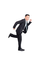 isolated business man jumping and running