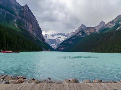 Video loop of Lake Louise, water moving towards foreground