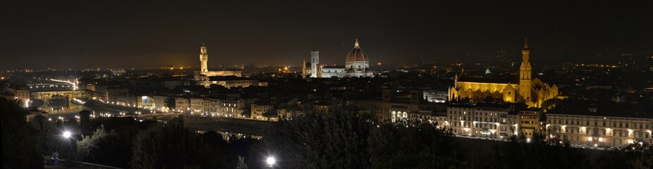 Fototapeta na wymiar Panoramic night view in from plaza of Michelangelo in Florence, Italy