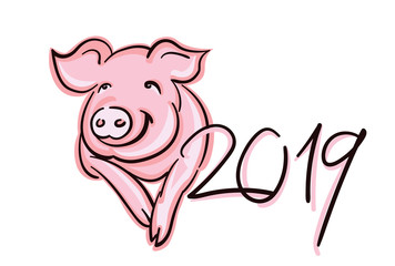 Cute Pig face vector silhouette - 2019 New Year symbol