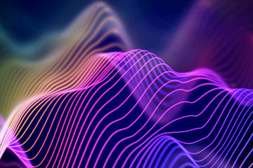 3D Sound waves. Big data abstract visualization. Digital technology concept: virtual landscape. Futuristic background. Colored sound waves, visual audio waves equalizer, EPS 10 vector illustration. - obrazy, fototapety, plakaty