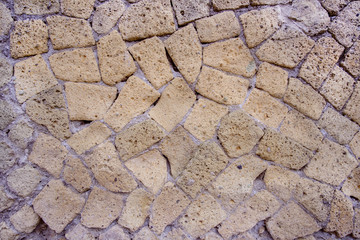 Brick wall background. Scenic view of ancient rough wall of bricks.
