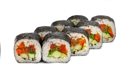 Japanese rolls, sushi on a white background