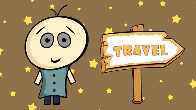 Character on brown and travel sign