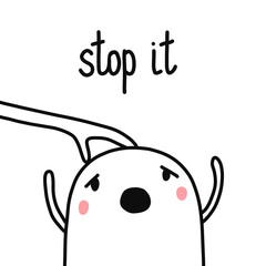 Stop it hand drawn sad frightened marshmallow in crisis for psychotherapy stickers banners cards notebooks and articles