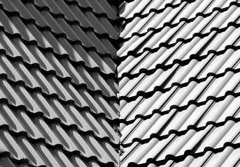 black and white tile roof pattern - monochrome