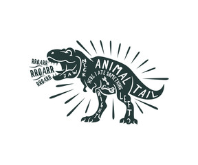 Fototapeta na wymiar Tyrannosaurus Rex typography out of words, retro and vintage style, print for T-shirt and logo design. Dinosaur, animals, wildlife and nature, vector design and illustration