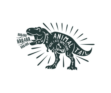 Tyrannosaurus Rex typography out of words, retro and vintage style, print for T-shirt and logo design. Dinosaur, animals, wildlife and nature, vector design and illustration