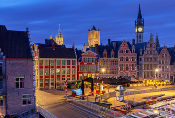 Fototapeta premium Gent. City embankment at sunset.