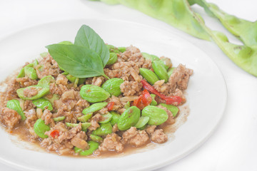 Sato fried pork manu thaifood spicy taste.