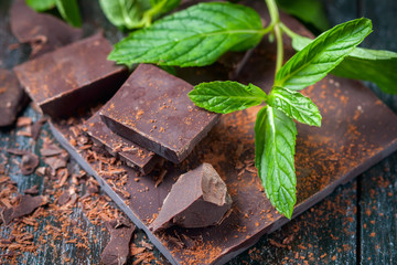 Dark chocolate with green mint