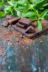 Dark chocolate with green mint