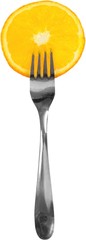 Slice of an orange with a fork