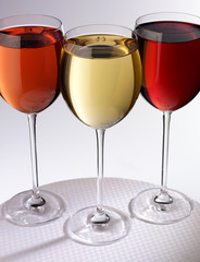 THREE GLASSES OF RED,WHITE AND ROSE WINE