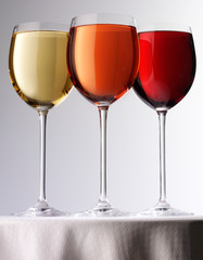 THREE GLASSES OF RED,WHITE AND ROSE WINE