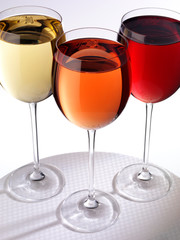 THREE GLASSES OF RED,WHITE AND ROSE WINE