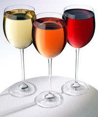 THREE GLASSES OF RED,WHITE AND ROSE WINE