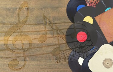 Retro styled image of a collection of old vinyl records on